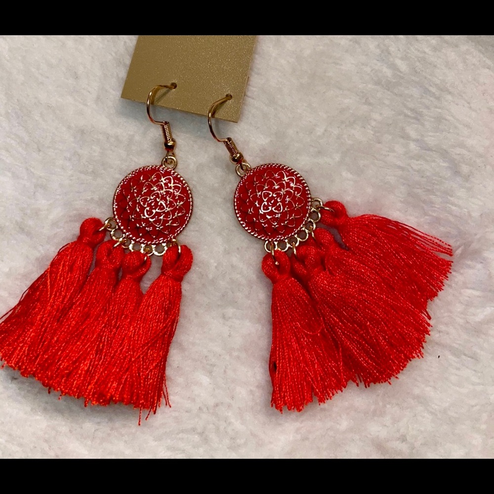 Red tassel earrings